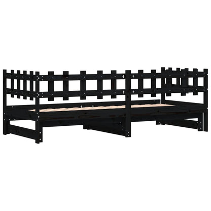 Solid Wood Pull-Out Day Bed Black 160x200 cm (No Mattress)