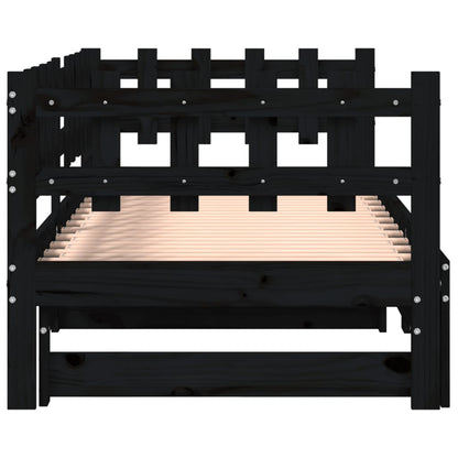 Solid Wood Pull-Out Day Bed Black 160x200 cm (No Mattress)