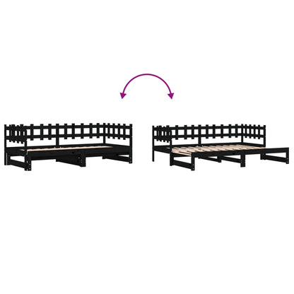 Solid Wood Pull-Out Day Bed Black 160x200 cm (No Mattress)