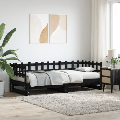 Solid Wood Pull-Out Day Bed Black 160x200 cm (No Mattress)