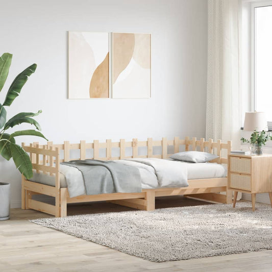 Solid Wood Pull-out Day Bed Frame - Fits 2x(90x190) cm Mattresses