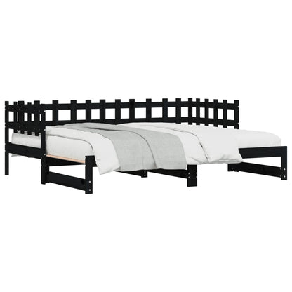 Black Solid Wood Pull-Out Day Bed 2x(90x190) cm - No Mattress Included