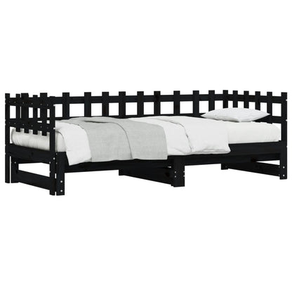 Black Solid Wood Pull-Out Day Bed 2x(90x190) cm - No Mattress Included