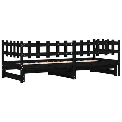 Black Solid Wood Pull-Out Day Bed 2x(90x190) cm - No Mattress Included