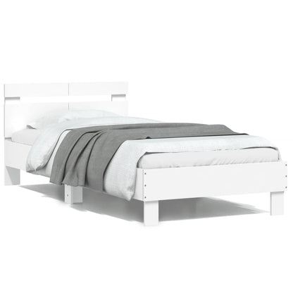 White Wooden Bed Frame with Headboard, 100x200 cm, No Mattress