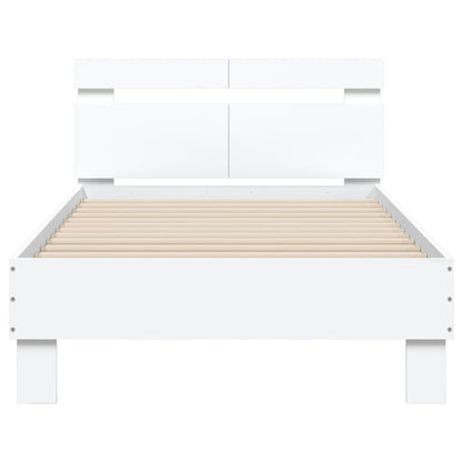 White Wooden Bed Frame with Headboard, 100x200 cm, No Mattress