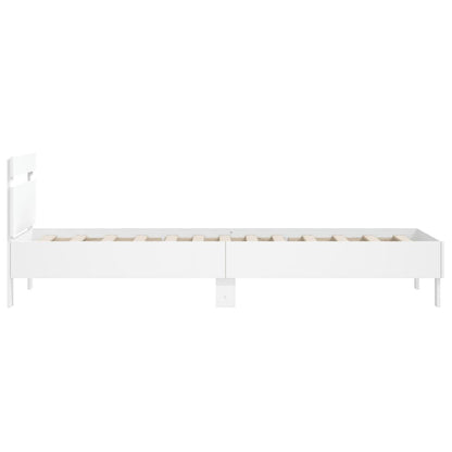 White Wooden Bed Frame with Headboard, 100x200 cm, No Mattress