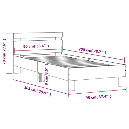 Grey Sonoma Bed Frame with Headboard - 90x200 cm, No Mattress