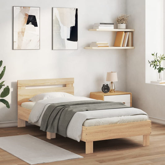 Sonoma Oak Single Bed Frame with Headboard, 90x190 cm, No Mattress