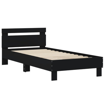 Elegant Black Metal Bed Frame with Headboard - Small Single 75x190 cm
