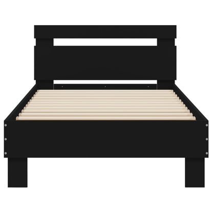 Elegant Black Metal Bed Frame with Headboard - Small Single 75x190 cm