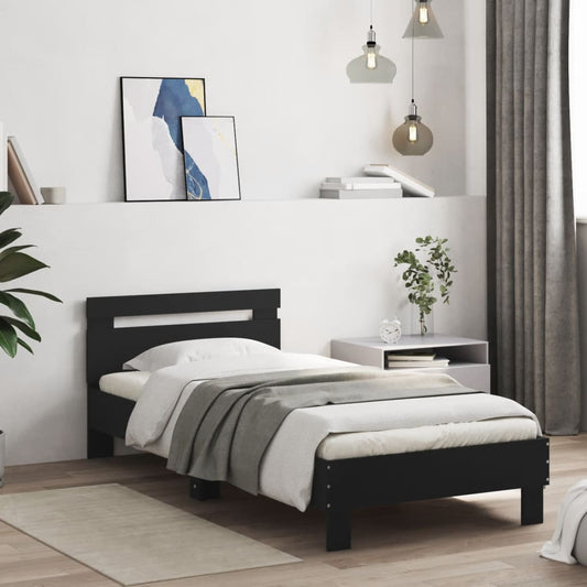 Elegant Black Metal Bed Frame with Headboard - Small Single 75x190 cm