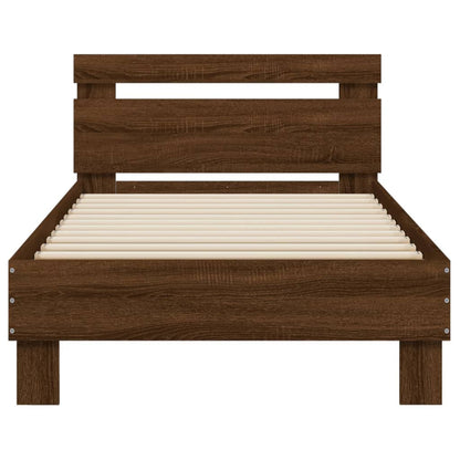 Brown Oak Small Single Bed Frame with Headboard, 75x190 cm