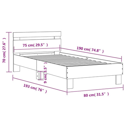 Brown Oak Small Single Bed Frame with Headboard, 75x190 cm