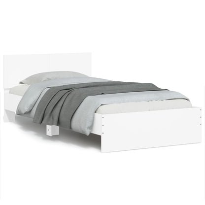 White Wooden Bed Frame with Headboard - 100x200 cm, No Mattress