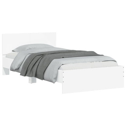 White Wooden Bed Frame with Headboard - 100x200 cm, No Mattress