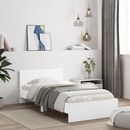White Wooden Bed Frame with Headboard - 100x200 cm, No Mattress