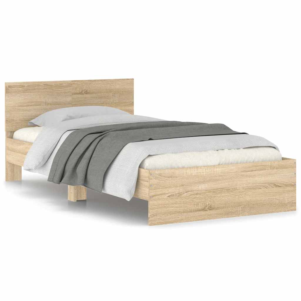 Sonoma Oak Bed Frame with Headboard 100x200 cm - Wooden Finish