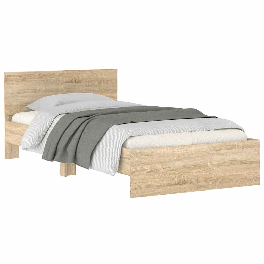 Sonoma Oak Bed Frame with Headboard 100x200 cm - Wooden Finish