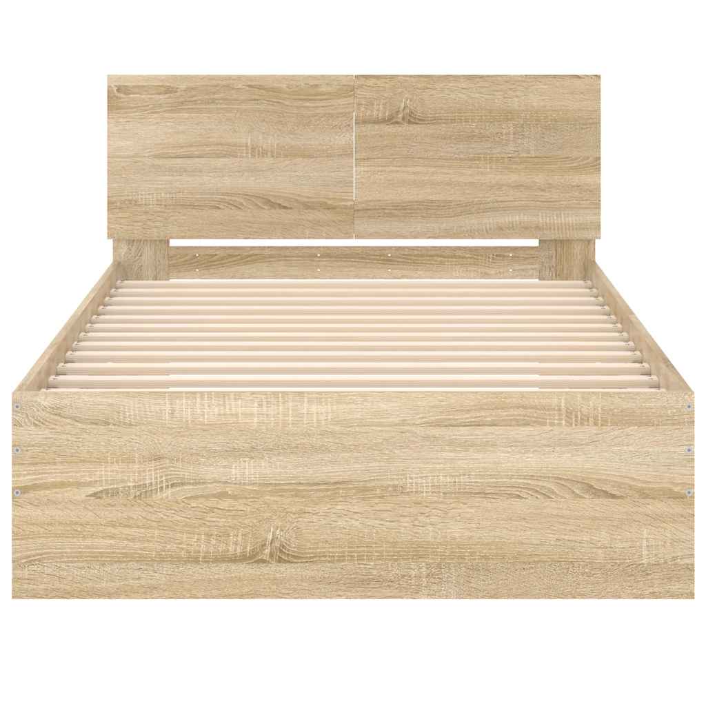 Sonoma Oak Bed Frame with Headboard 100x200 cm - Wooden Finish