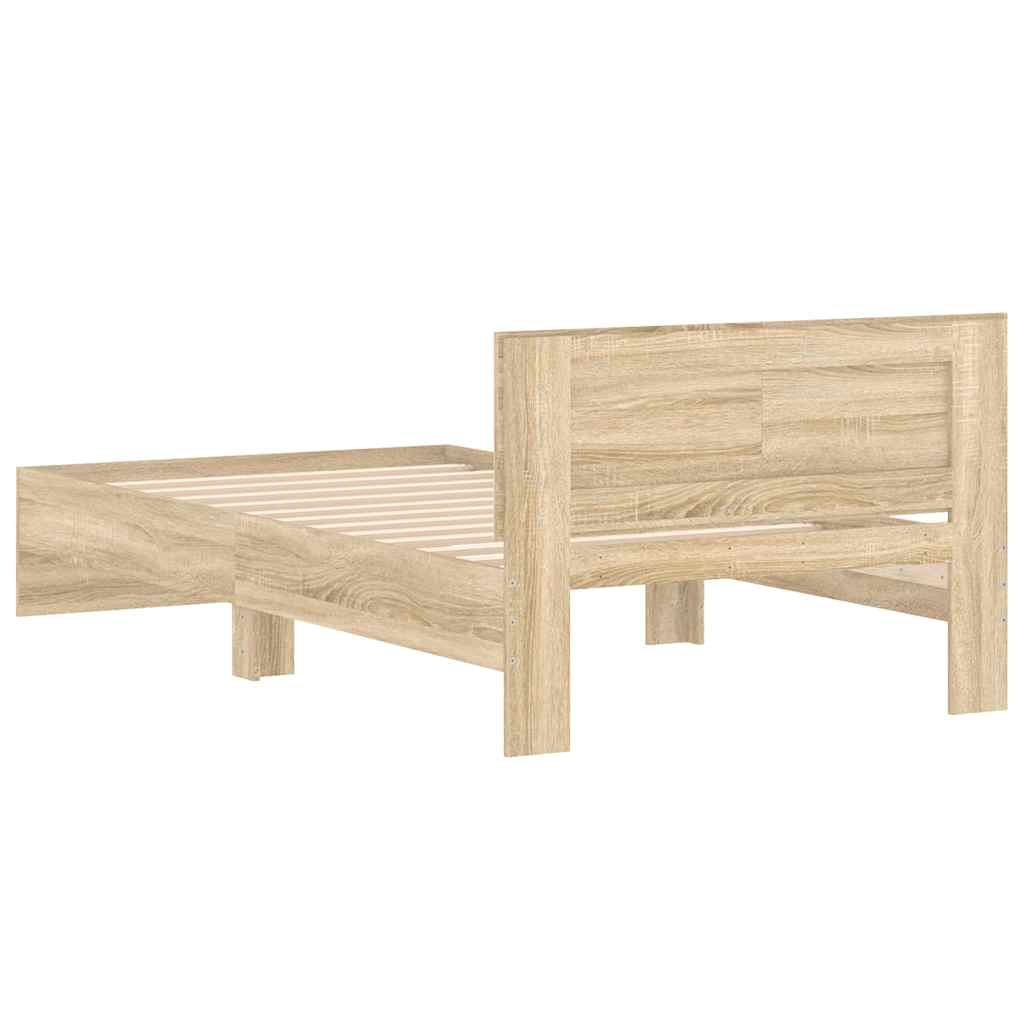 Sonoma Oak Bed Frame with Headboard 100x200 cm - Wooden Finish
