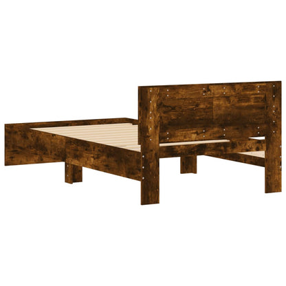 Smoked Oak Bed Frame with Headboard, 100x200 cm, No Mattress