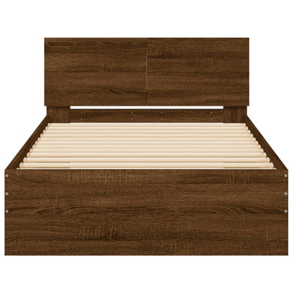 Brown Oak Bed Frame with Headboard 100x200 cm - Mattress Not Included
