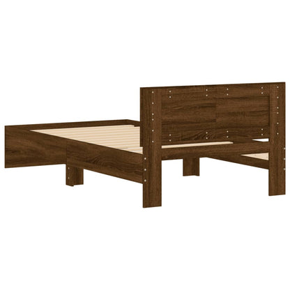 Brown Oak Bed Frame with Headboard 100x200 cm - Mattress Not Included