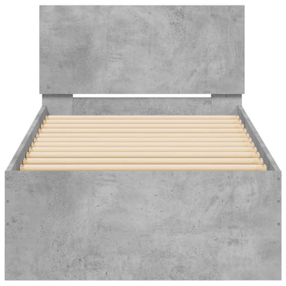 Concrete Grey Small Single Bed Frame with Headboard, 75x190 cm