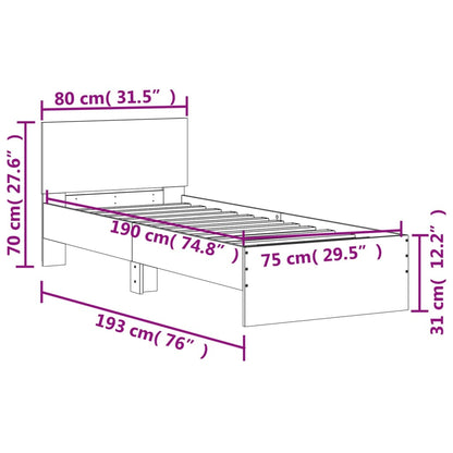 Concrete Grey Small Single Bed Frame with Headboard, 75x190 cm