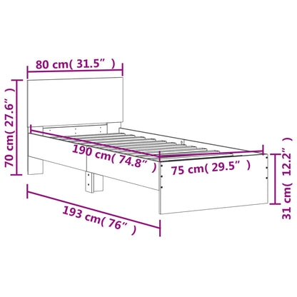Grey Sonoma Bed Frame with Headboard 75x190cm - Small Single