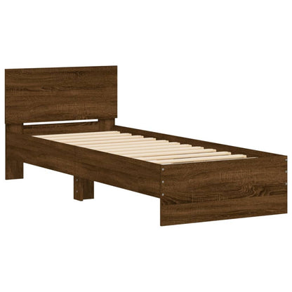 Small Single Bed Frame with Headboard - Brown Oak, 75x190 cm
