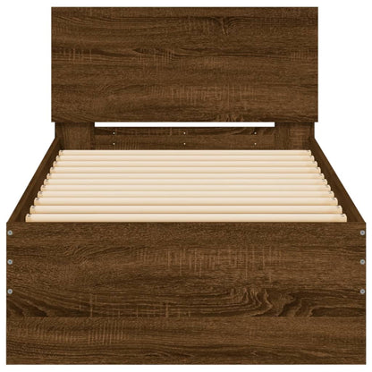 Small Single Bed Frame with Headboard - Brown Oak, 75x190 cm