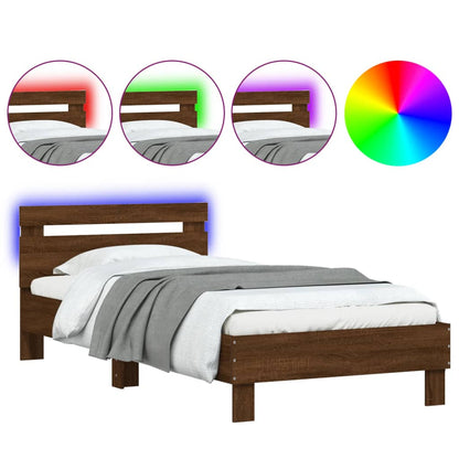 Brown Oak Bed Frame with LED Lights 100x200 cm | No Mattress Included