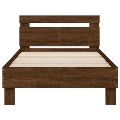 Brown Oak Bed Frame with LED Lights 100x200 cm | No Mattress Included