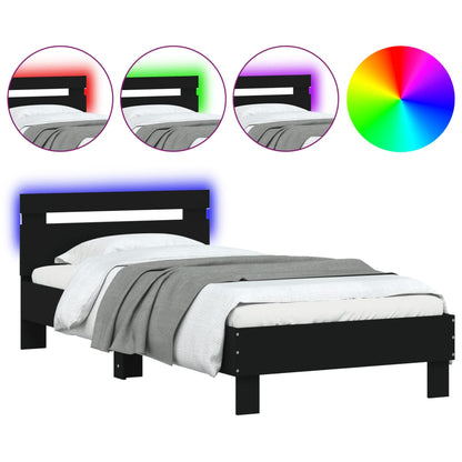 Black Metal Bed Frame with LED Lights, 90x200 cm, No Mattress