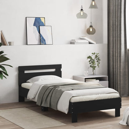 Black Metal Bed Frame with LED Lights, 90x200 cm, No Mattress