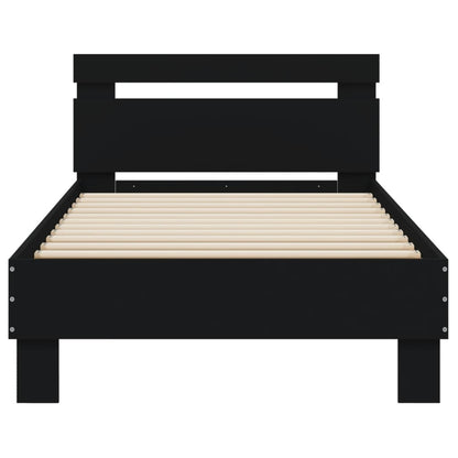 Black Metal Bed Frame with LED Lights, 90x200 cm, No Mattress