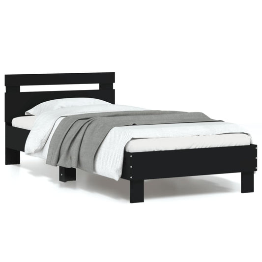 Black Metal Bed Frame with LED Lights, 90x200 cm, No Mattress