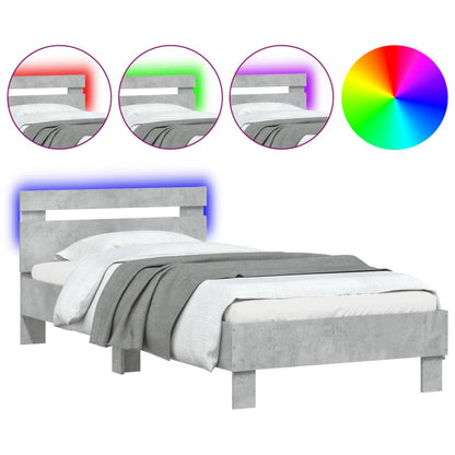 Concrete Grey LED Bed Frame 90x200 cm - Modern No Mattress
