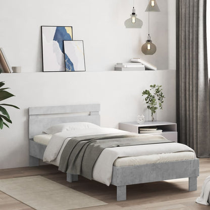 Concrete Grey LED Bed Frame 90x200 cm - Modern No Mattress