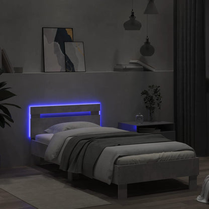 Concrete Grey LED Bed Frame 90x200 cm - Modern No Mattress
