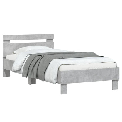 Concrete Grey LED Bed Frame 90x200 cm - Modern No Mattress