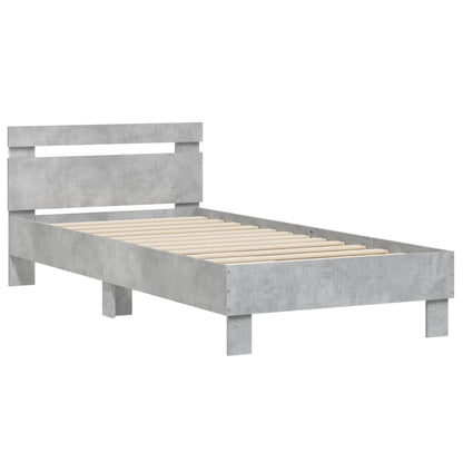 Concrete Grey LED Bed Frame 90x200 cm - Modern No Mattress