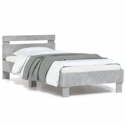 Concrete Grey LED Bed Frame 90x200 cm - Modern No Mattress