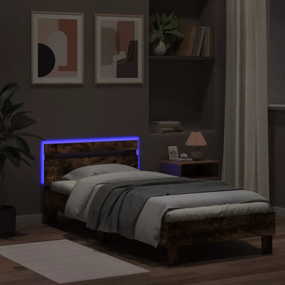 Smoked Oak Bed Frame with LED Lights, 90x200 cm (Mattress Excluded)