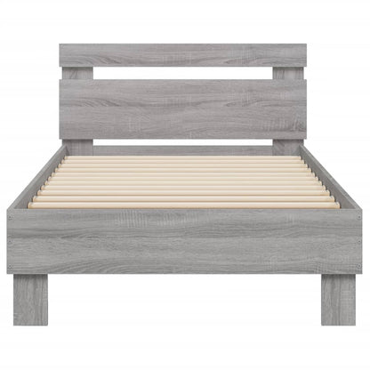 Grey Sonoma Bed Frame with LED Lights - 90x200 cm, No Mattress Included