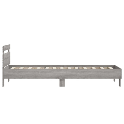 Grey Sonoma Bed Frame with LED Lights - 90x200 cm, No Mattress Included