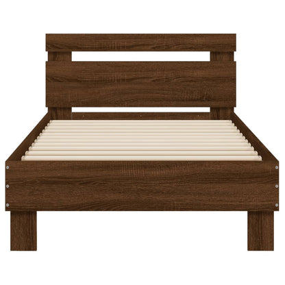 Brown Oak Single Bed Frame 90x190 cm with LED Lights