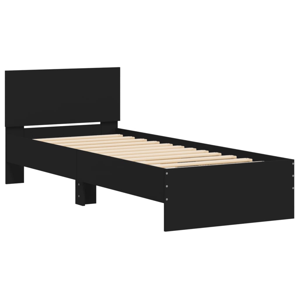 Black Metal Bed Frame w/ LED Lights, 75x190 cm Small Single